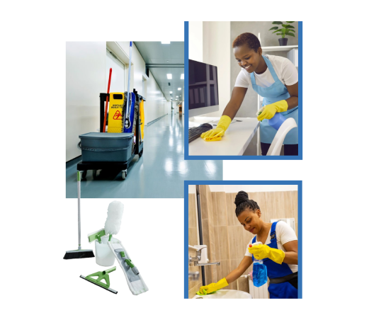 collage of pictures employees cleaning